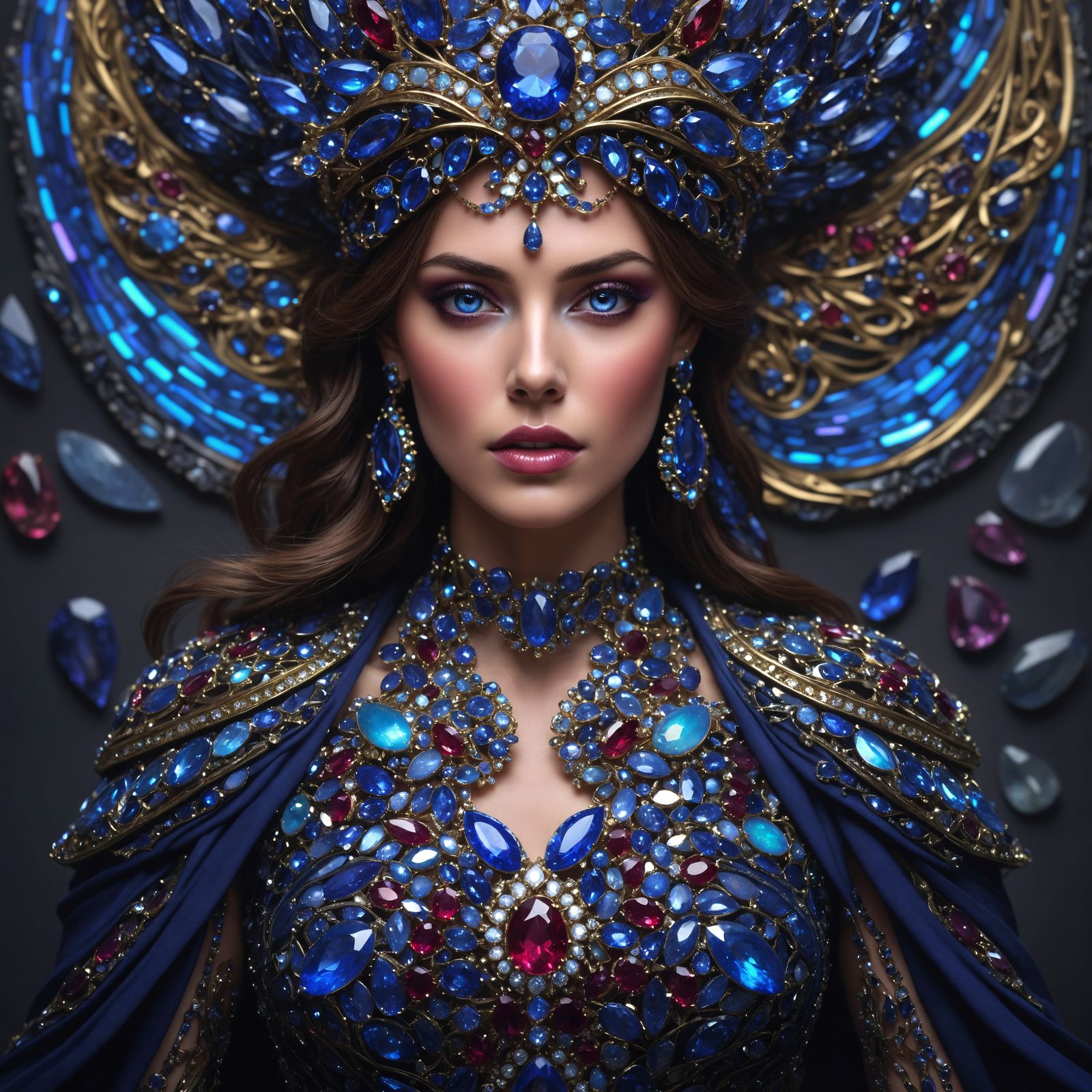 Surreal Lady Adorned with Luxurious Jewels and Textures