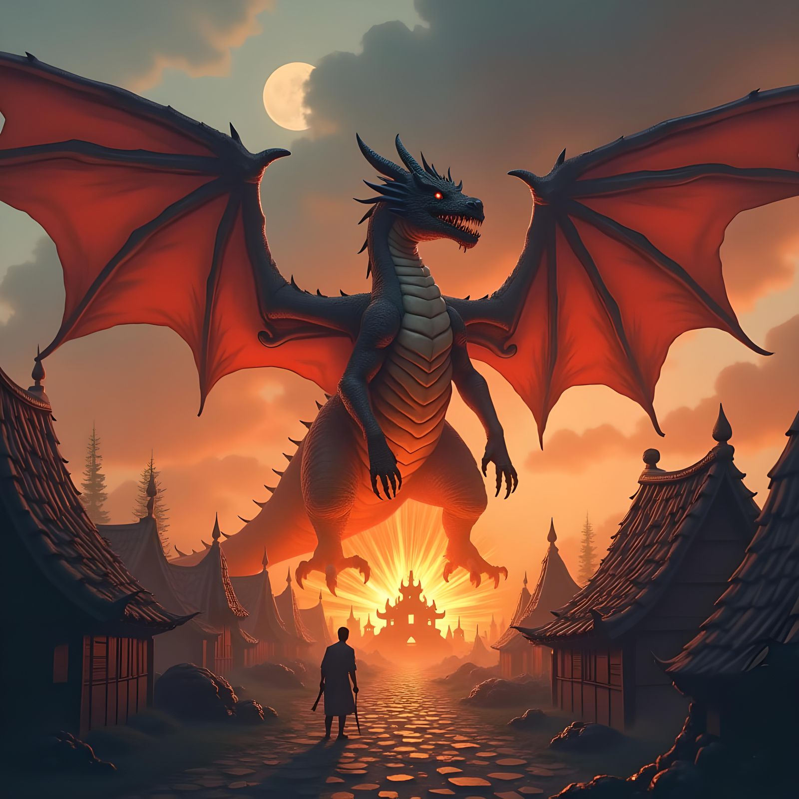Dragon Burns Village in Dramatic Scene