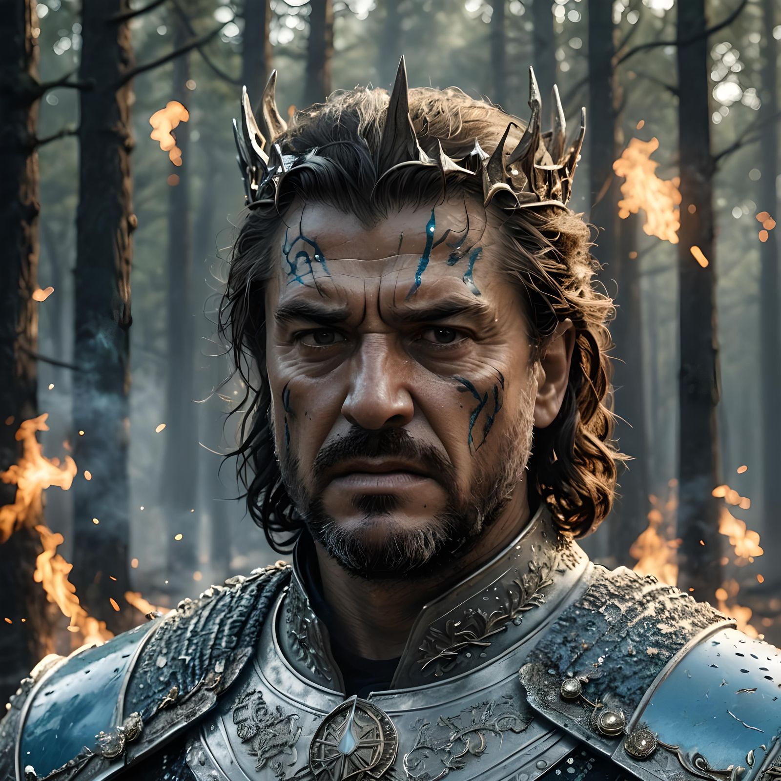 Fierce Night King Portrait with Forest Fire