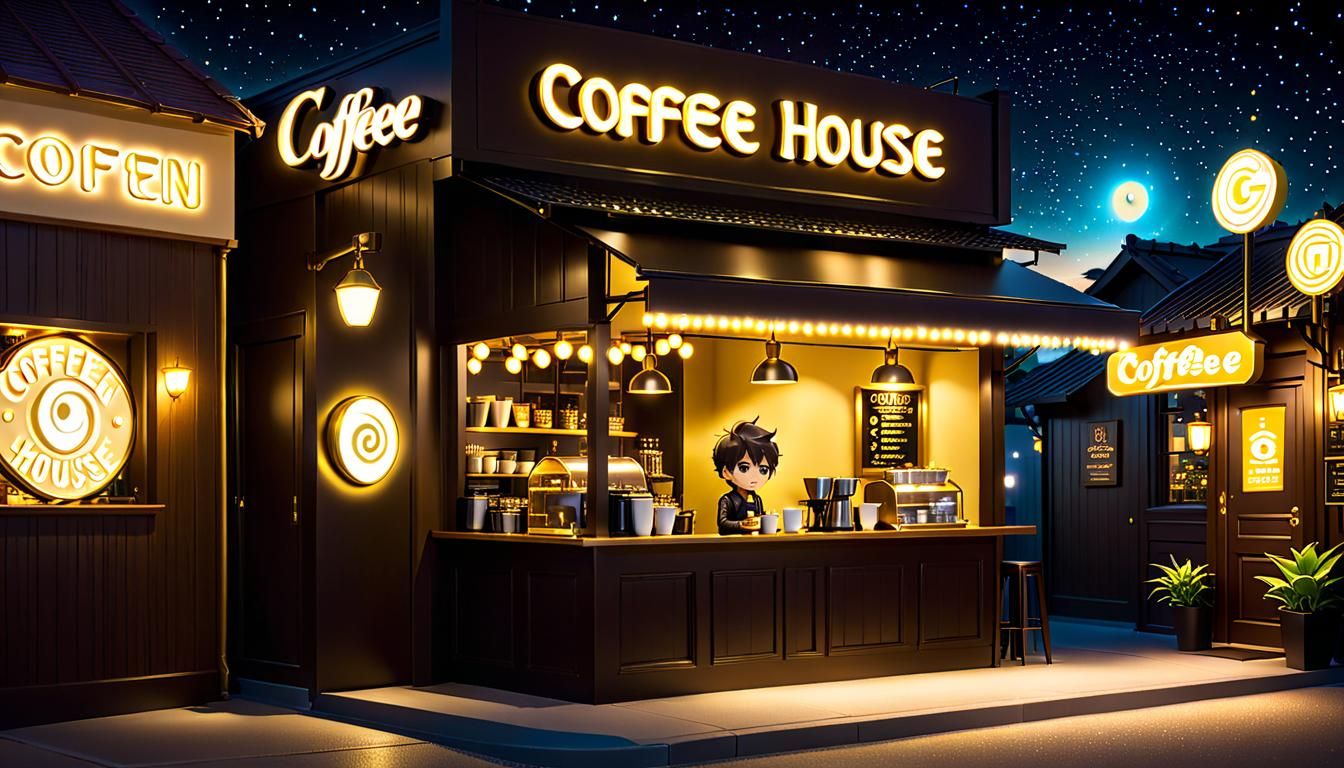 Chibi Man Enters Cozy Coffee House