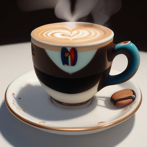 Latte Art with Heart in Surrealist Style