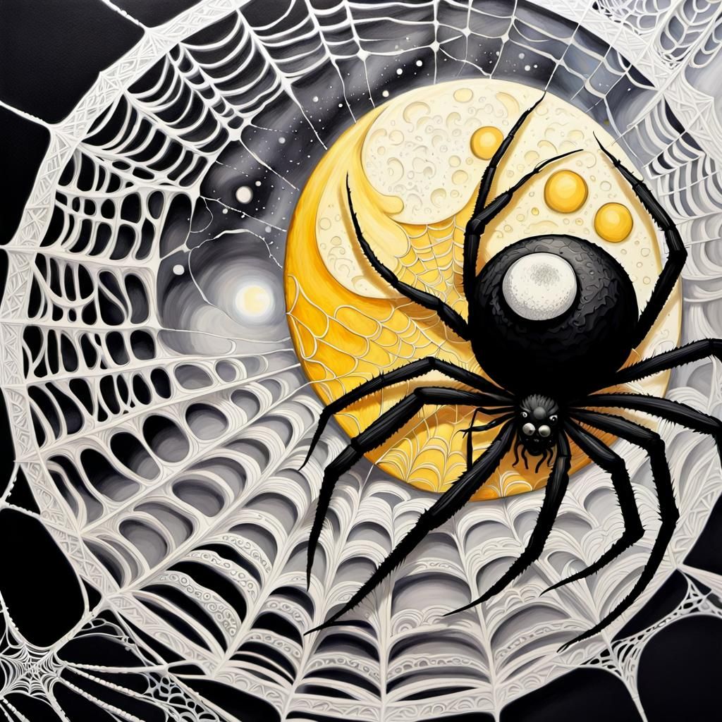 Ying Yang Spider on Moonscape in 3D Ink