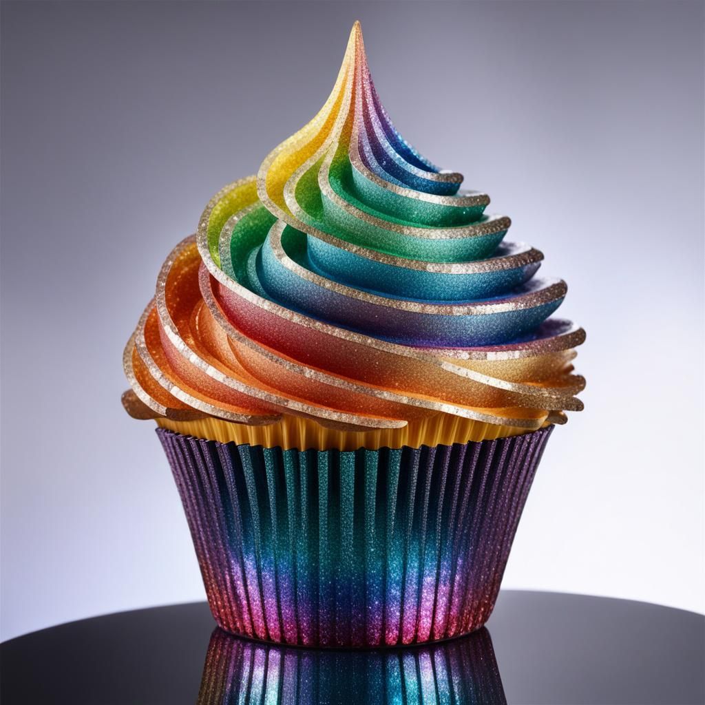 Rainbow Crystal Cupcake Statue with Glitter Sparkle