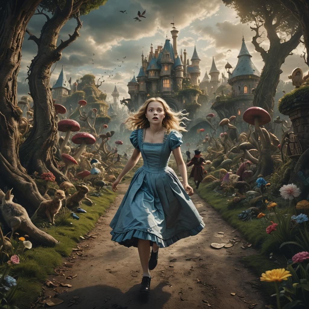 Alice in Wonderland's Dramatic Escape: A Digital Masterpiece