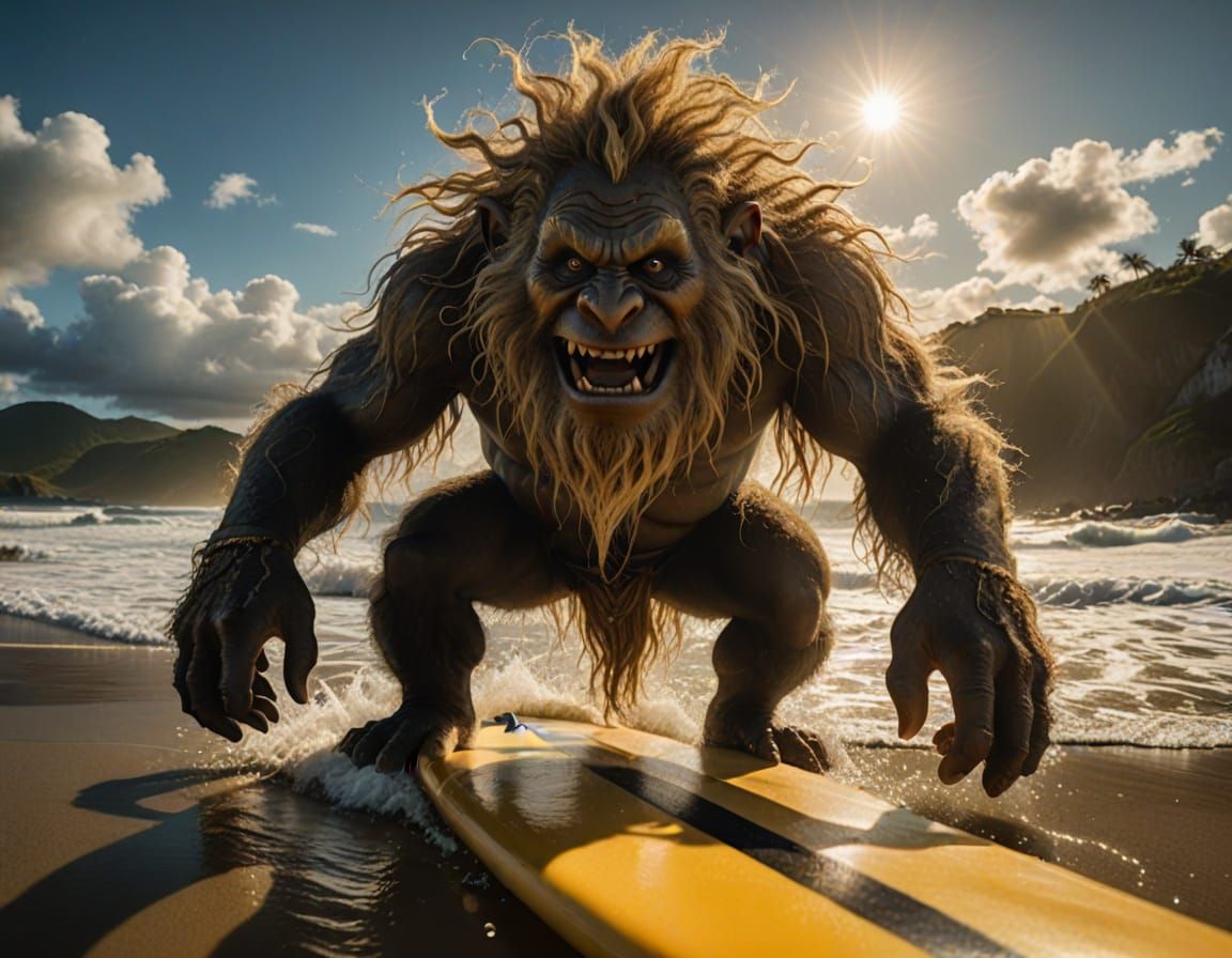 Surfing Troll in Tropical Paradise