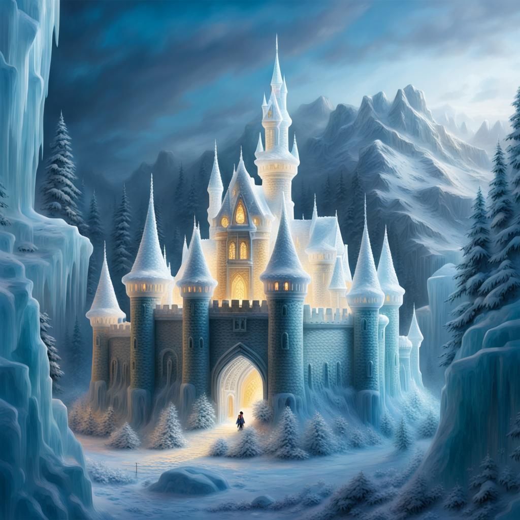 Magical Ice Castle Sculpture with Ethereal Glow
