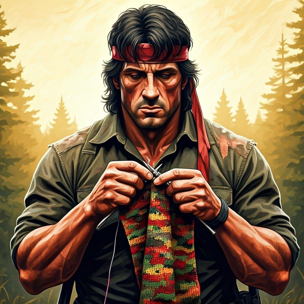 Rambo in Impressionist Forest Knitting Camouflage Scarf