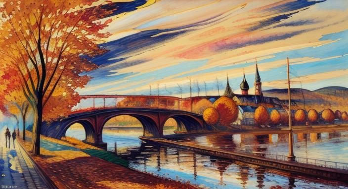 Expressionist Autumn Cityscape Watercolor