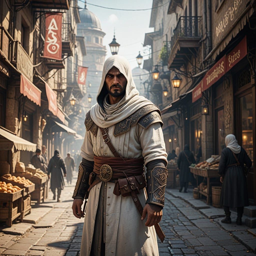 Turkish Warrior in Historic Istanbul Market Scene