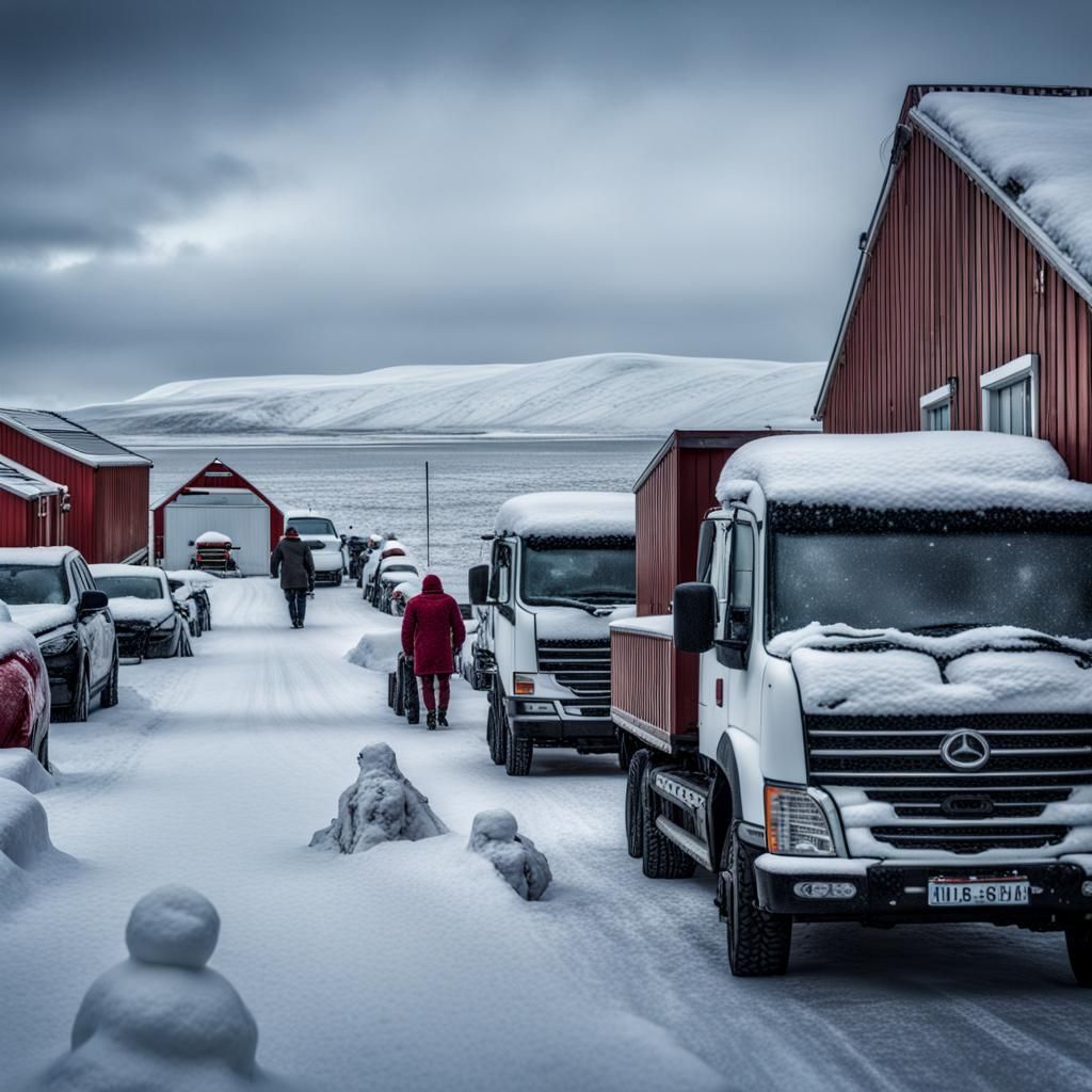 Winter Day in Iceland with Snow and Trucks