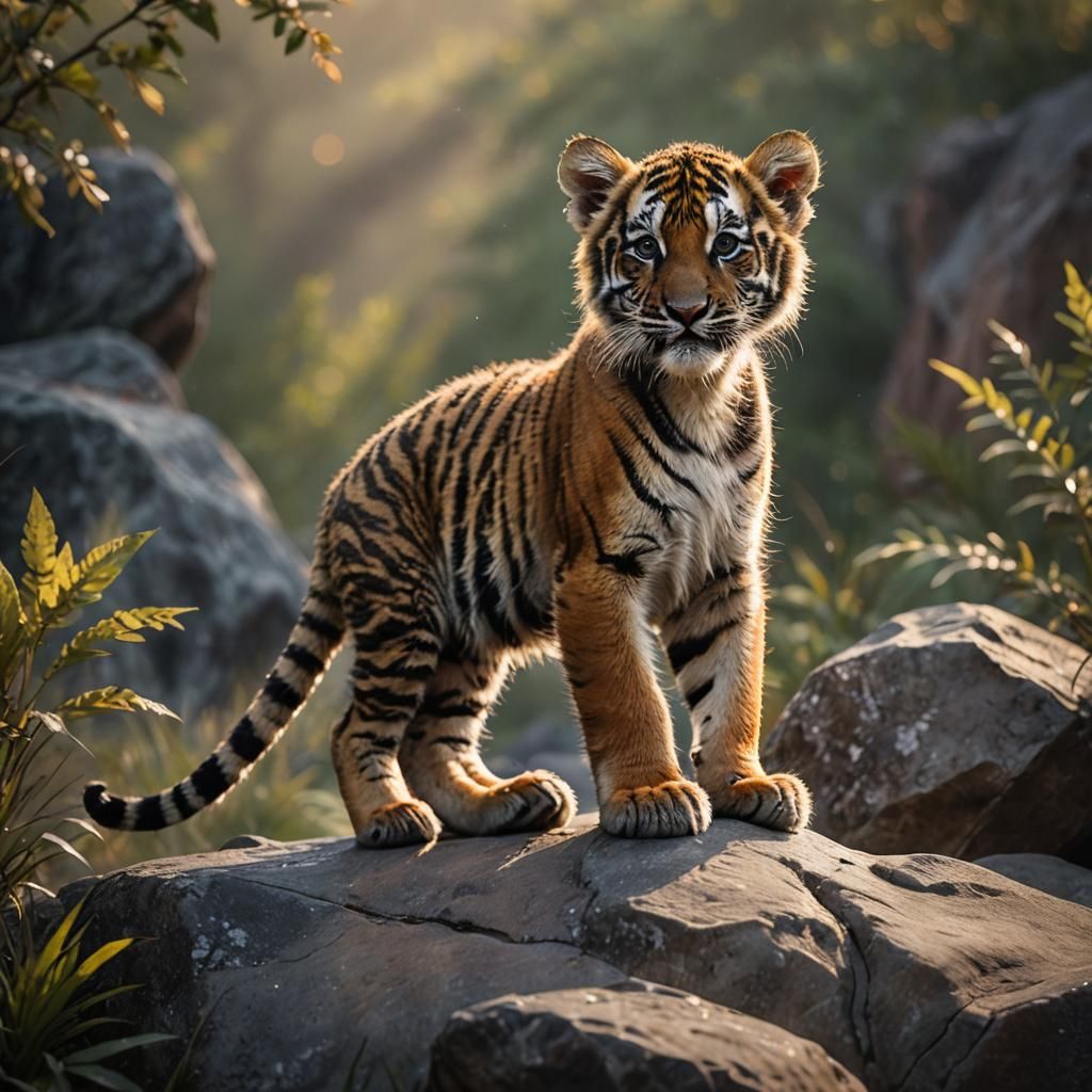 Tiger Cub on Rock: Wildlife Photography in Golden Light
