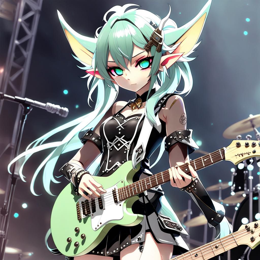 Anime Elf Girl in Punk Rock Style