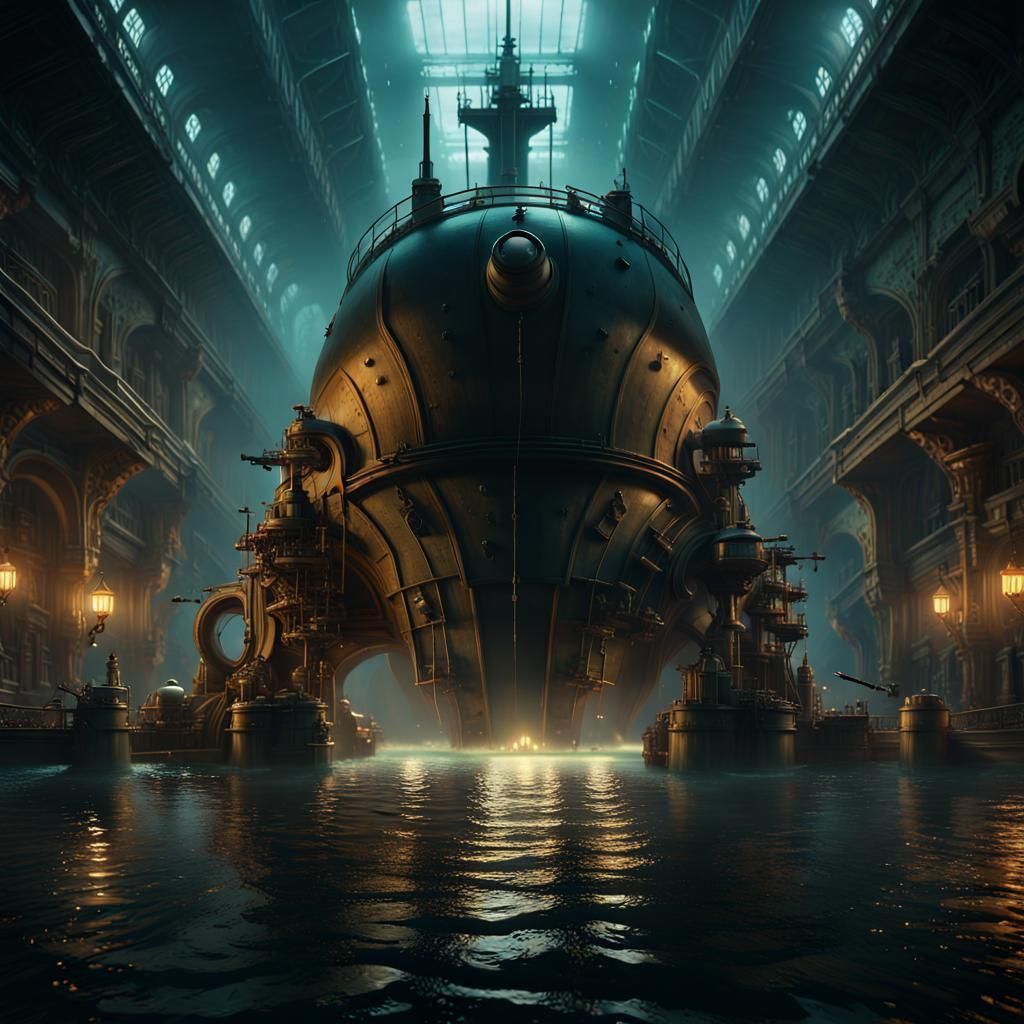 Deep Sea Submarine with Fascist Symbols as Digital Art