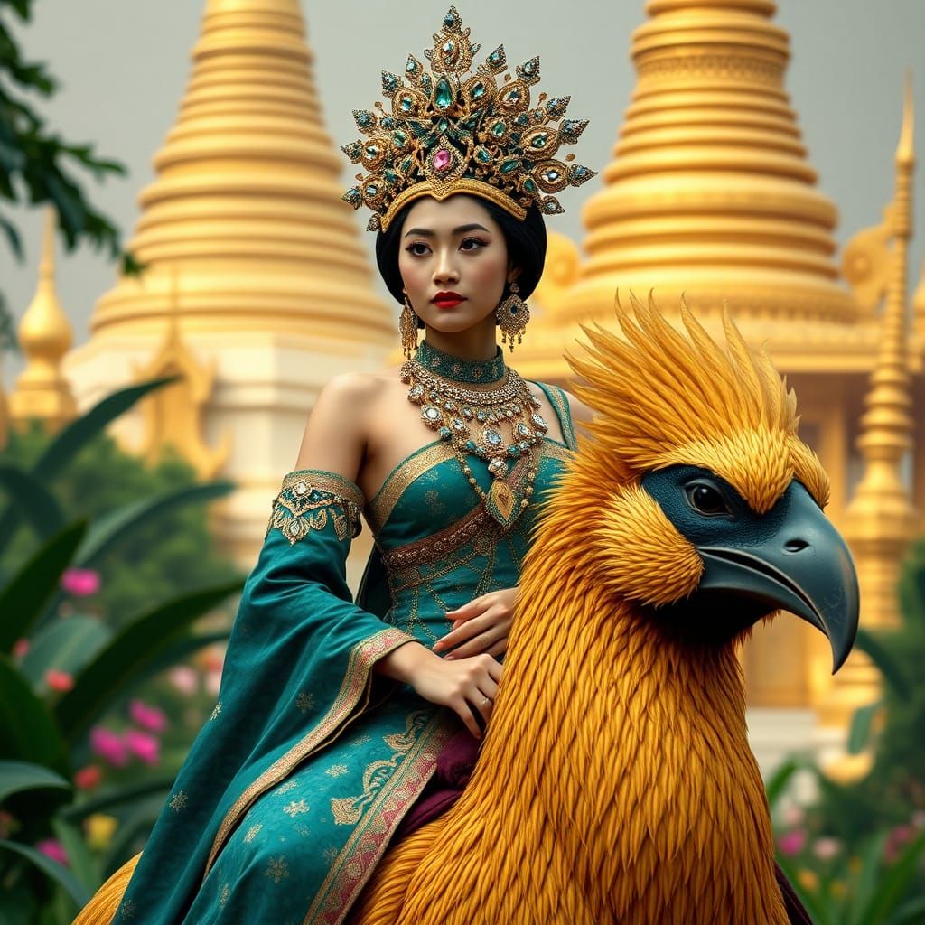 Burmese Queen Thurathadi on Golden Hintha Bird