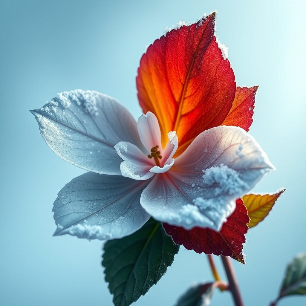 Hyper-Realistic Snowy Flower in Matte Painting Style