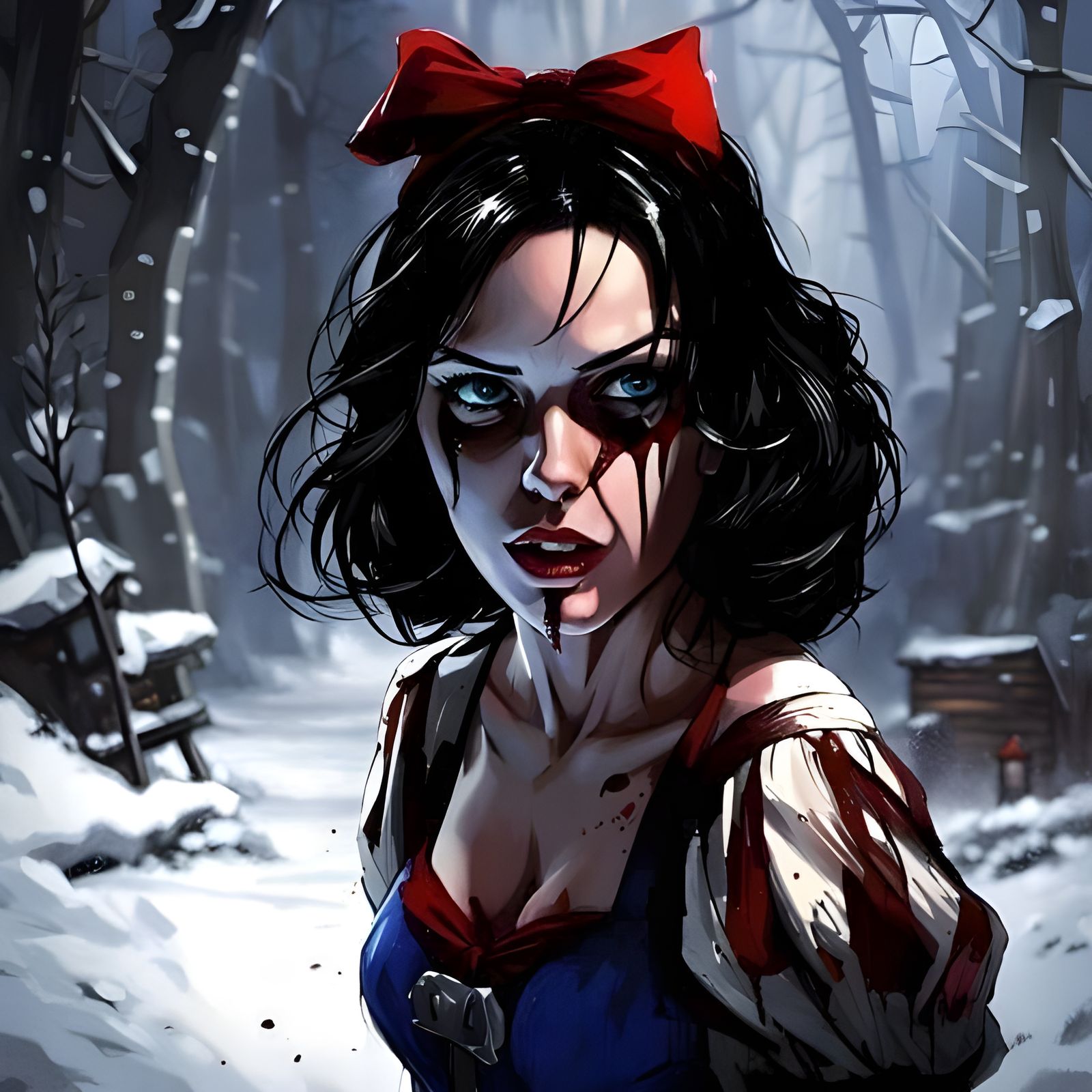 Terrifying Dark Blue Snow White Illustration