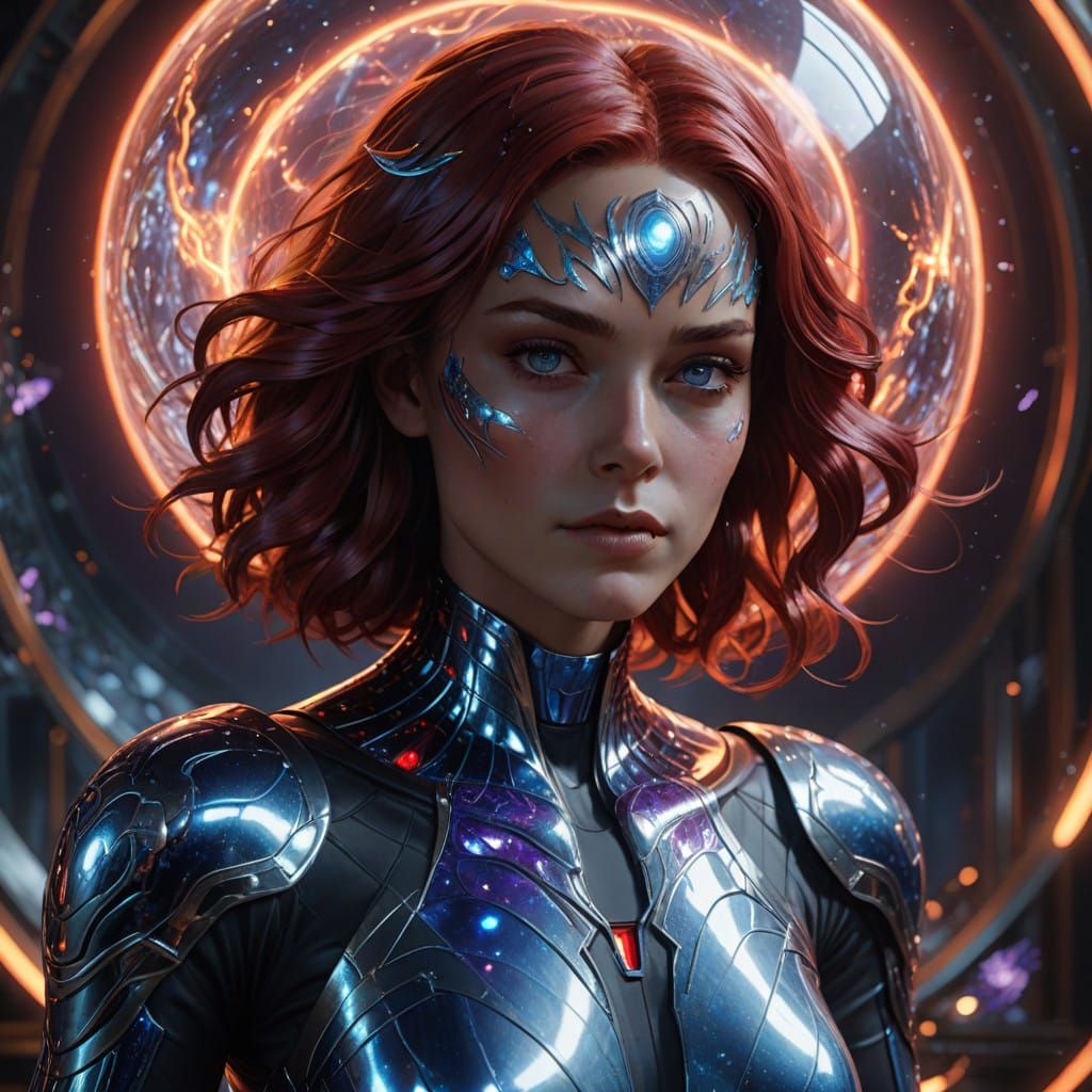 Ethereal Silver Surfer Goddess in Cosmic Glass Universe