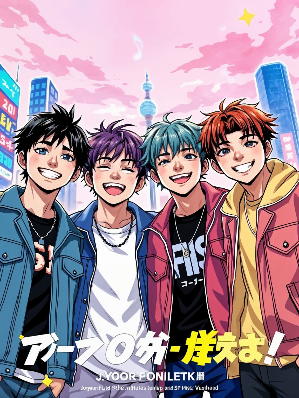 Cute J-Pop Boys Perform Live on Vibrant Anime-Style Poster