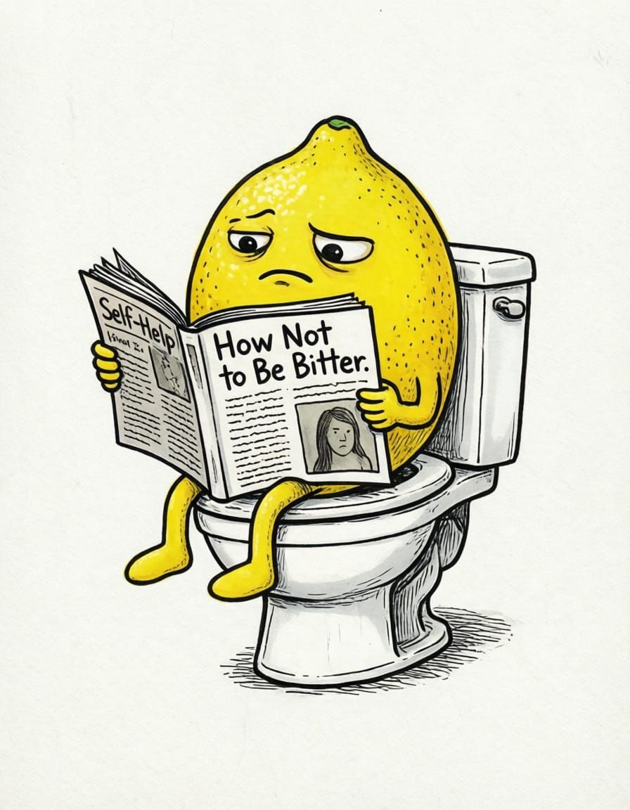 Zine Art: Lemon Reads 'How Not to Be Bitter' on Toilet