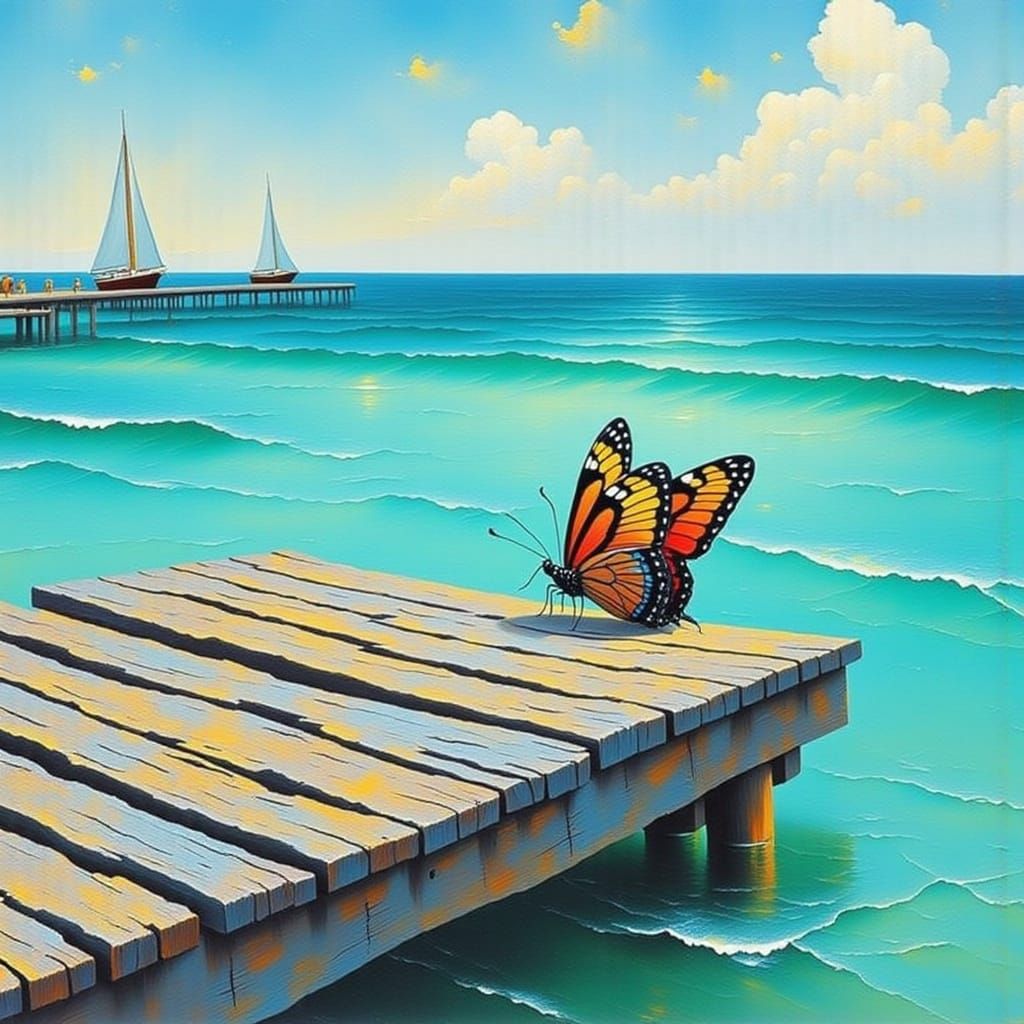 Surreal Seascape with Delicate Butterfly in a Dreamy Atmosph...