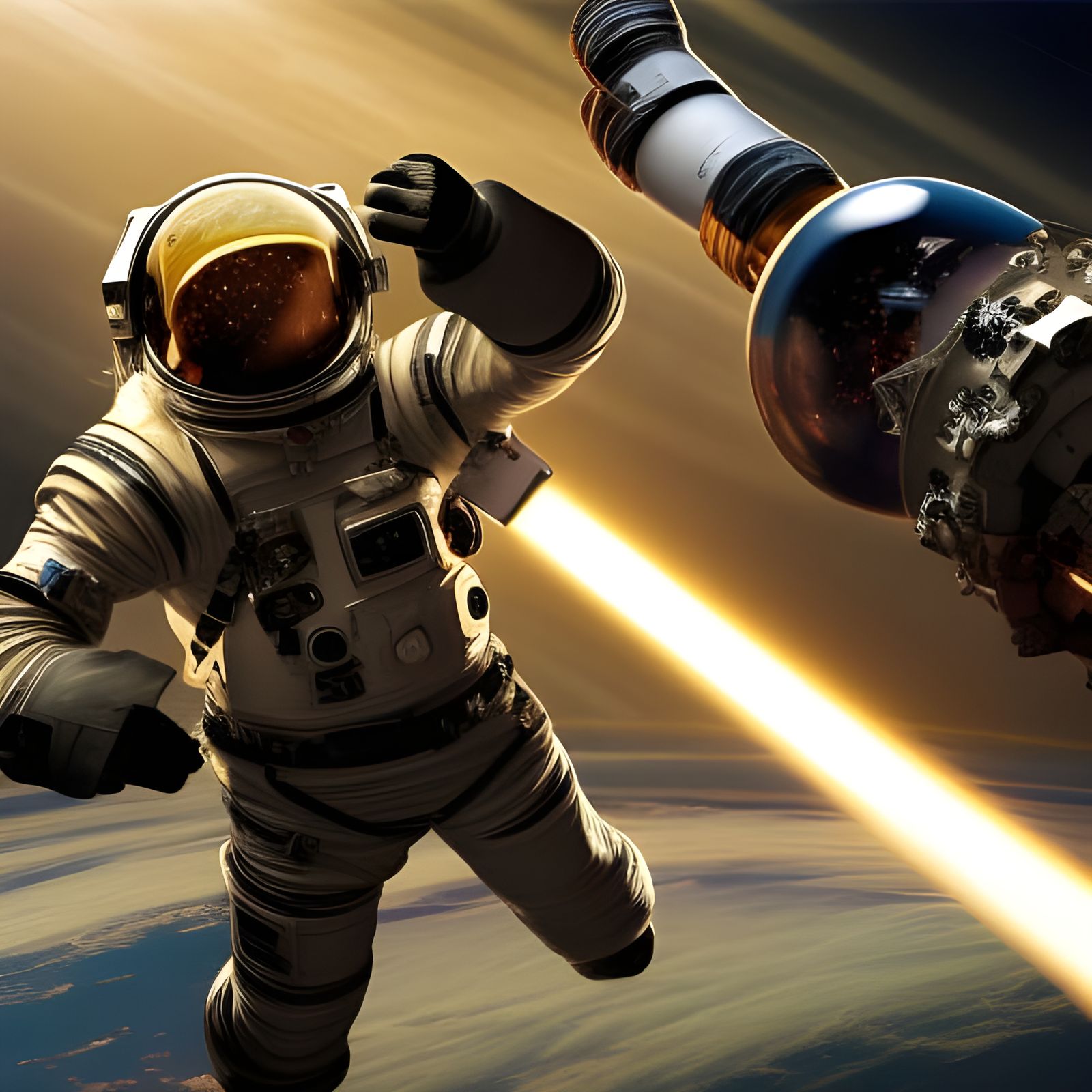 Astronaut Battle in Space: Hyperrealistic 4K Steampunk