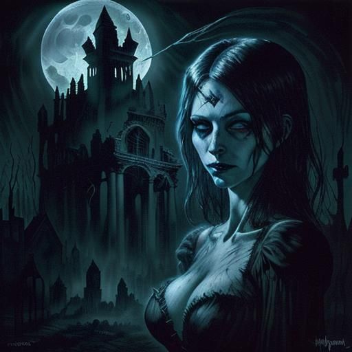Eerie Moon Witch in Sinister Ruins