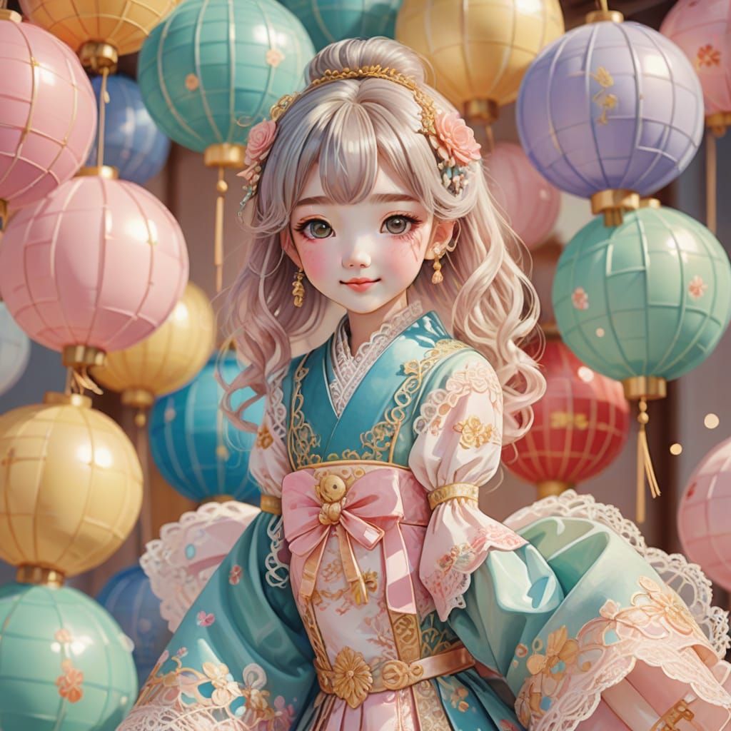 Pastel Anime China Doll with Lace Clothes