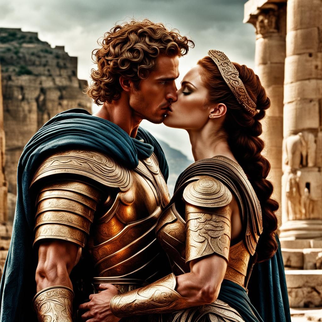 Ancient Greece Kiss: Hyperrealistic Cinematic Scene