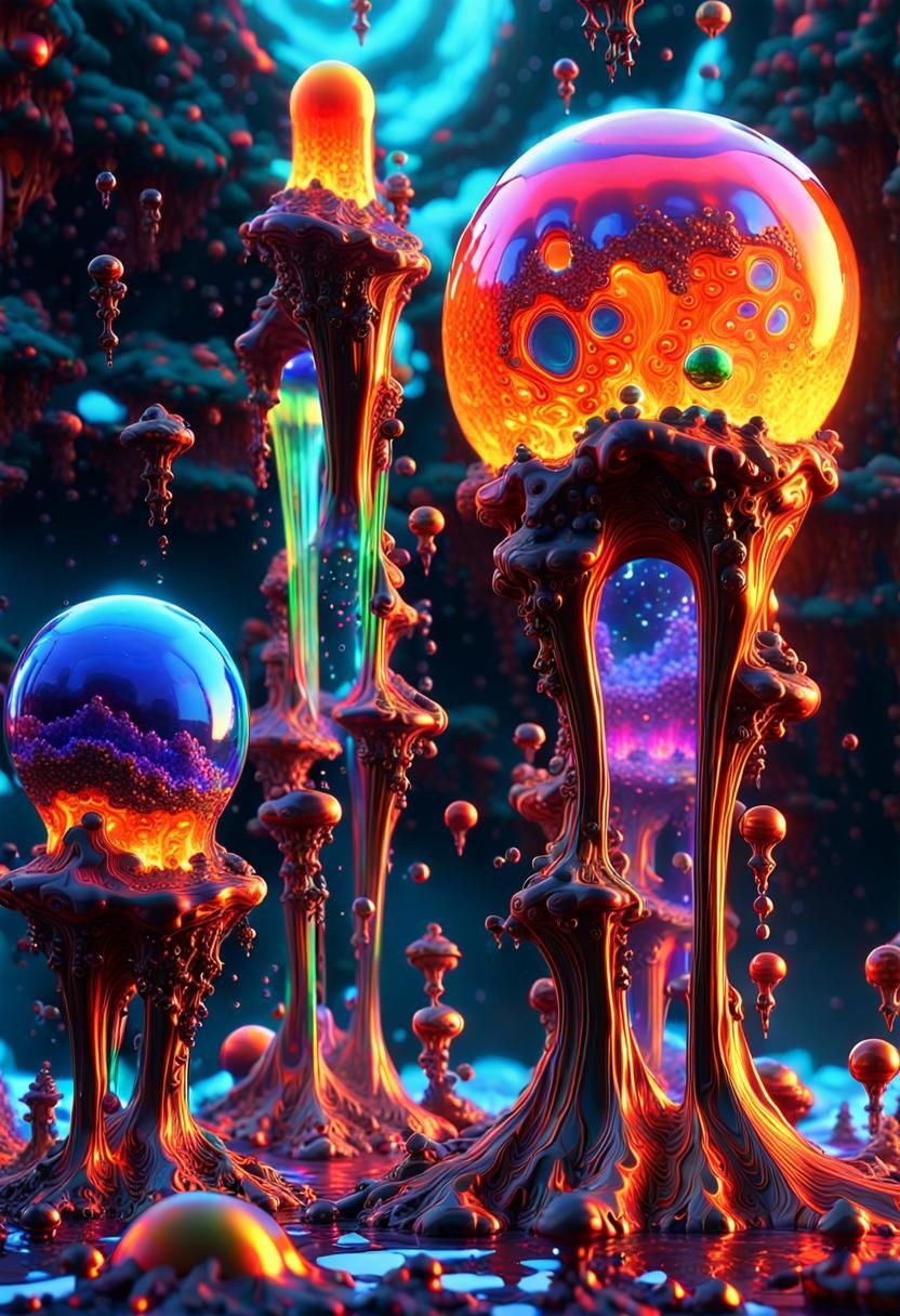 Exploding Lava Lamp on Alien Planet in Sci-Fi Style