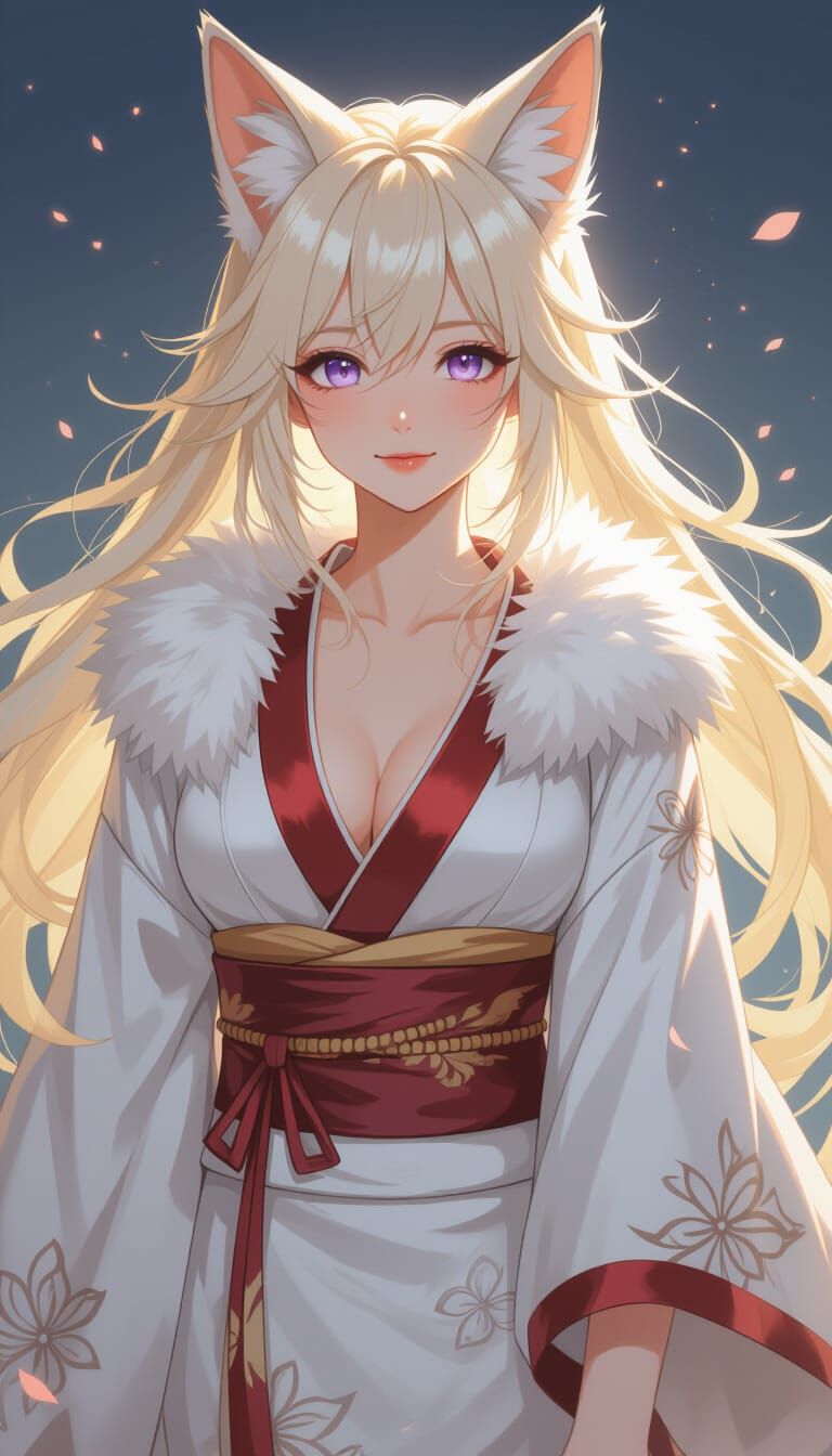 Ethereal Kitsune Woman in Dreamy Digital Art Style