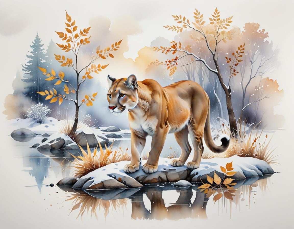 Mountain Lion Watches Autumn Turn to Winter