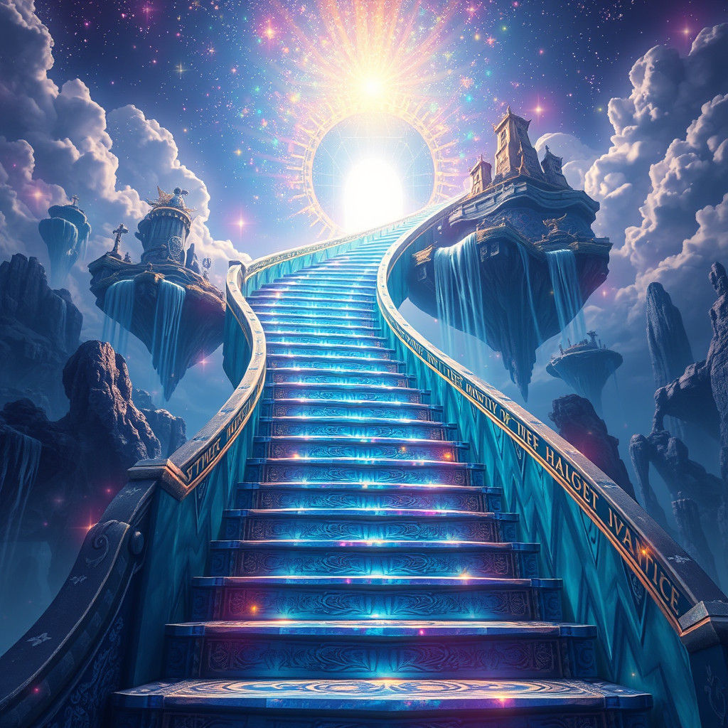Fantasy Staircase to Radiant Portal: Ethereal Concept Art