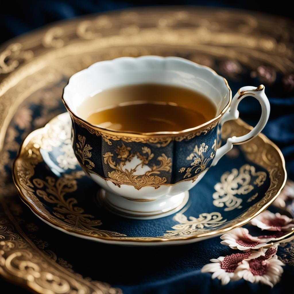 Ornate Teacup Still Life in Victorian Style
