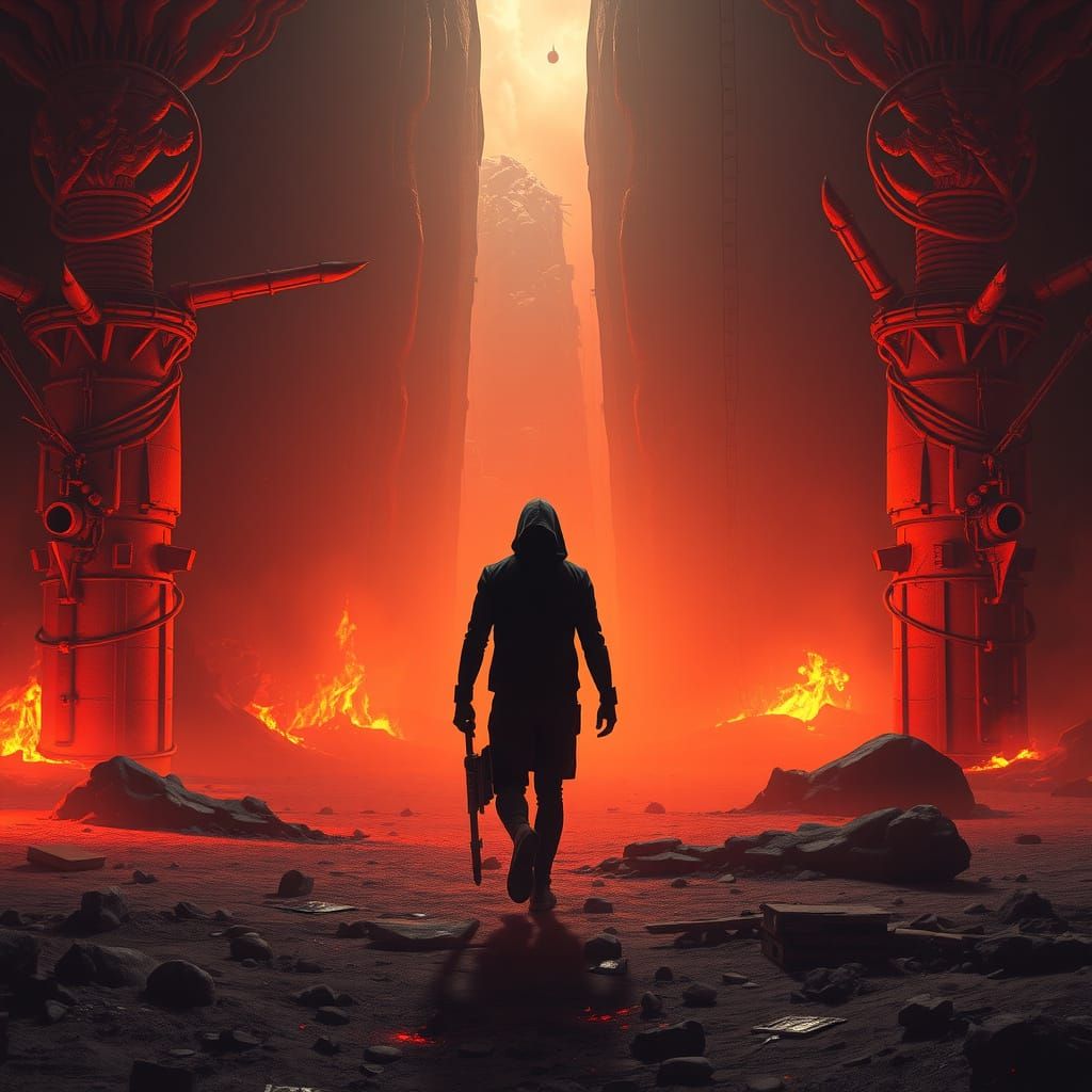 Fiery Underworld Figure in Dark Surrealist Style