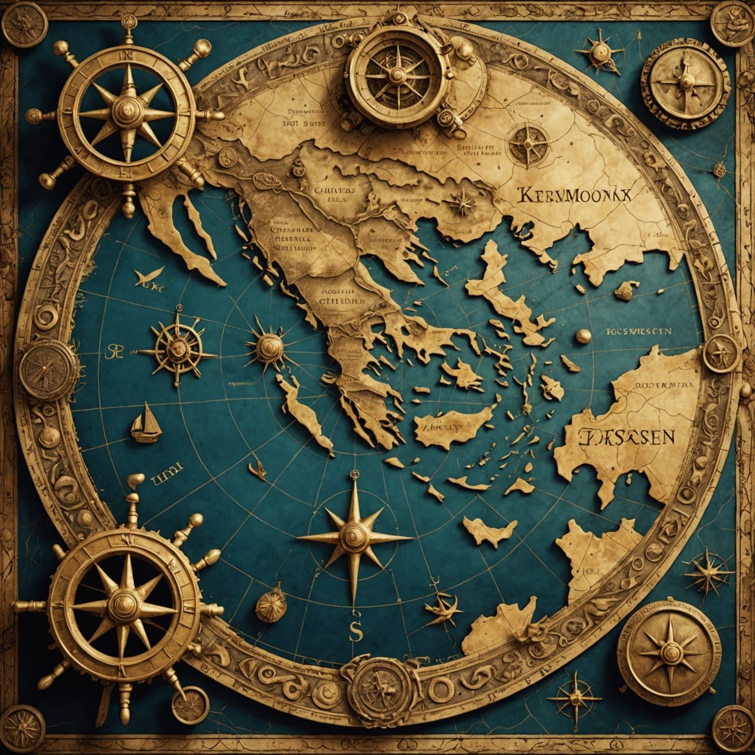 Detailed Map of Ancient Greece with Sea Monsters