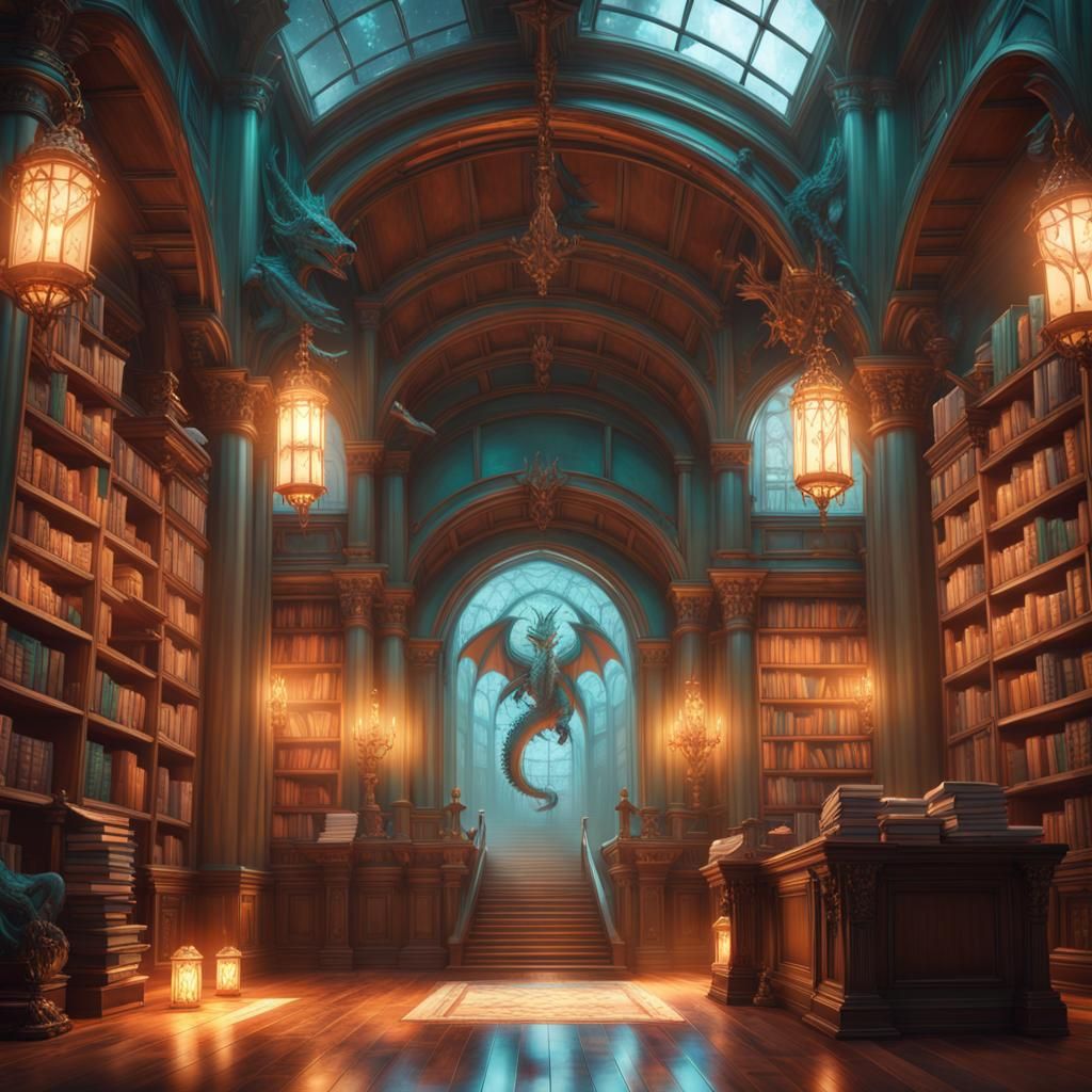 Mysterious Dragon in Haunted Library Concept Art
