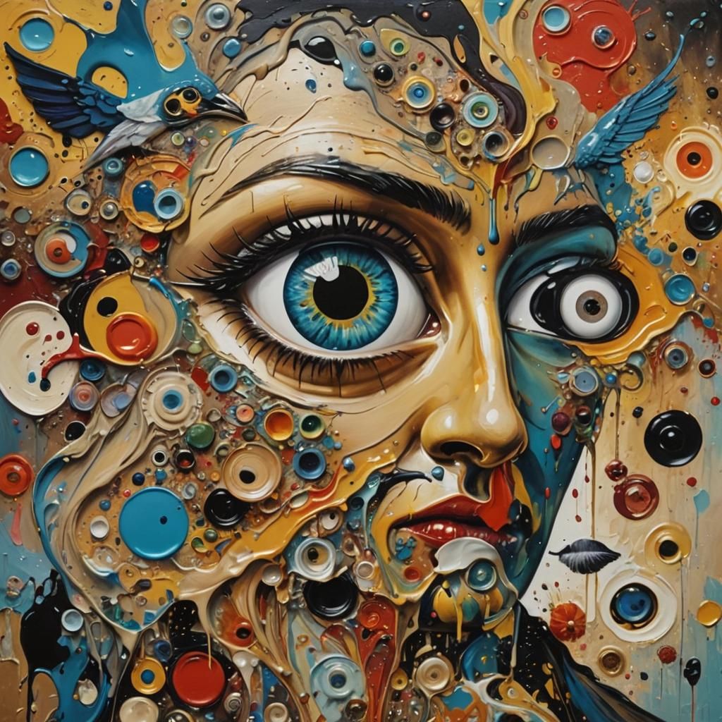 Colorful Bird Portrait in Surreal Collage Style