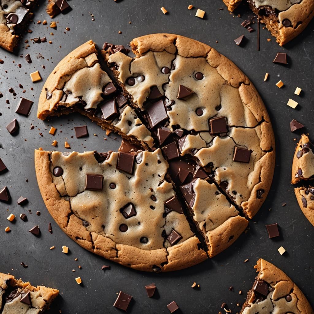 Hyperrealistic Shattered Chocolate Chip Cookie in HDR