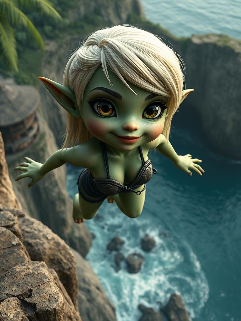 Elf Hybrid Diving into Ocean, Photorealistic Rendering