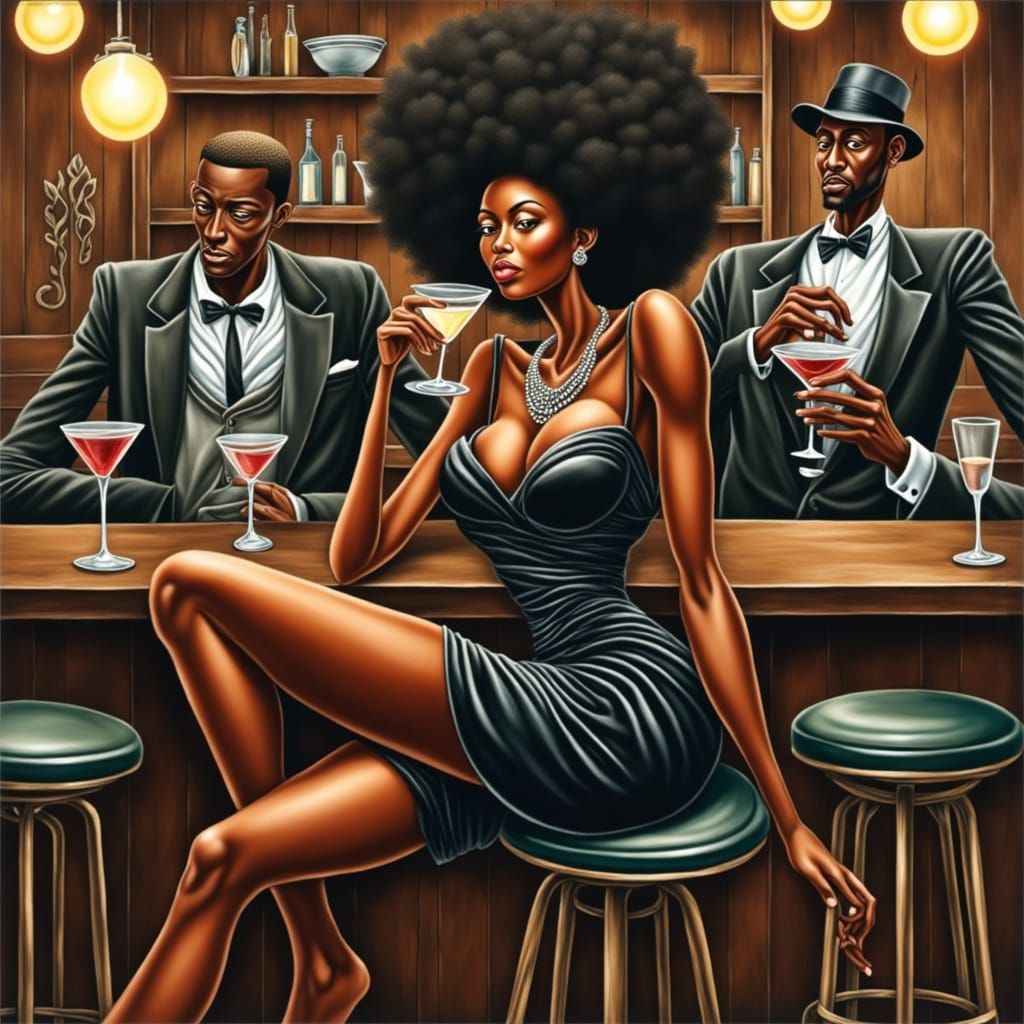 Elegant Woman in Jazz Club, Art Nouveau Style