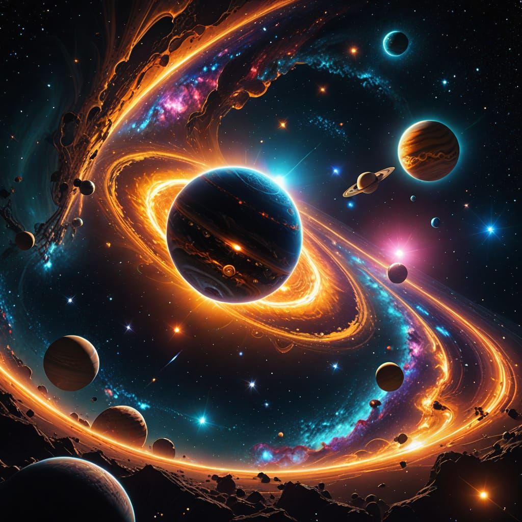 Surreal Cosmic Vistas with Vibrant Gas Giants and Glowing Pl...