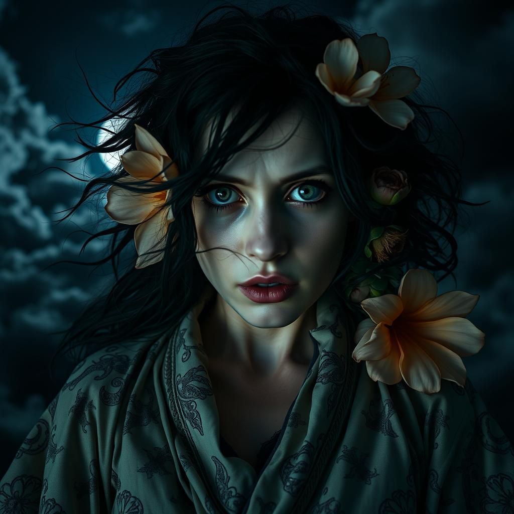 Eerie Portrait with Surreal Floral Elements