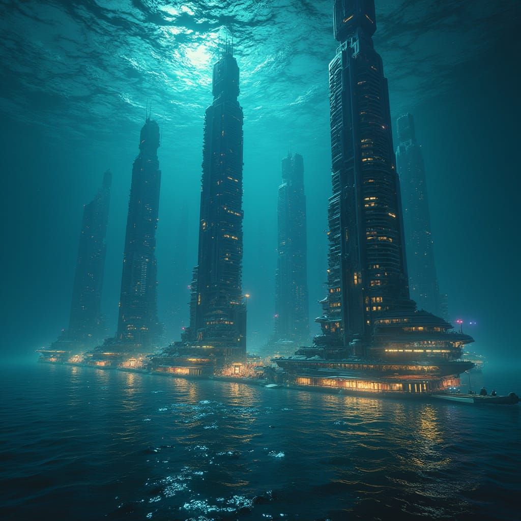 Surreal Futuristic Metropolis Rises from Ocean Depths