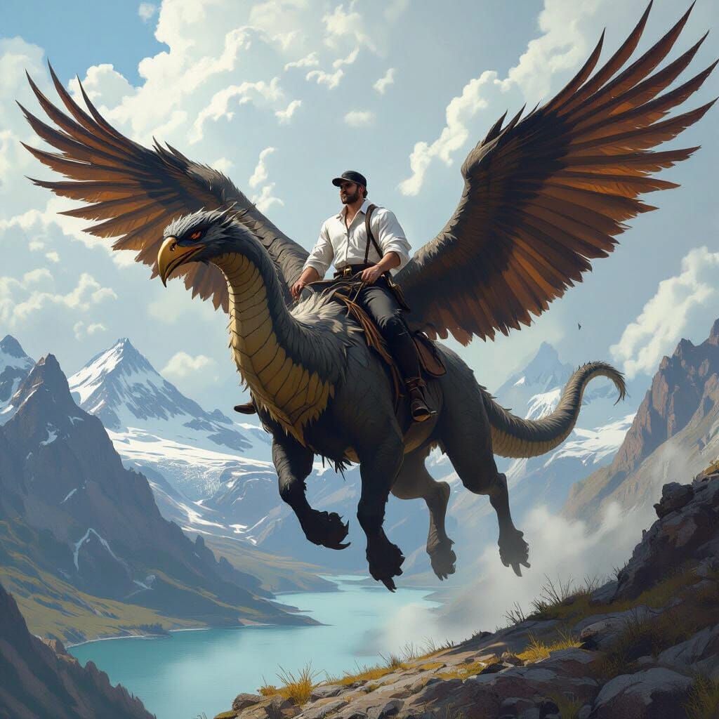 Rider on a Dual-Headed Creature in Dark Fantasy Style