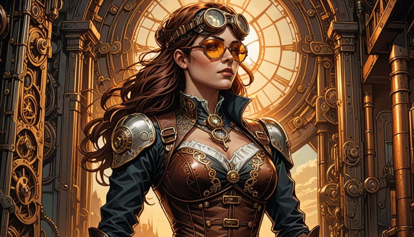 Steampunk Woman Portrait in Comic Book Style