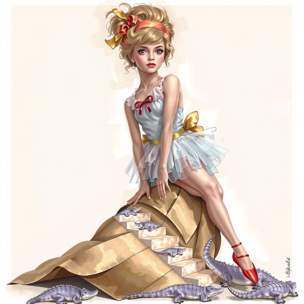 Ballerina Dances on Piano in Dreamlike Drawing