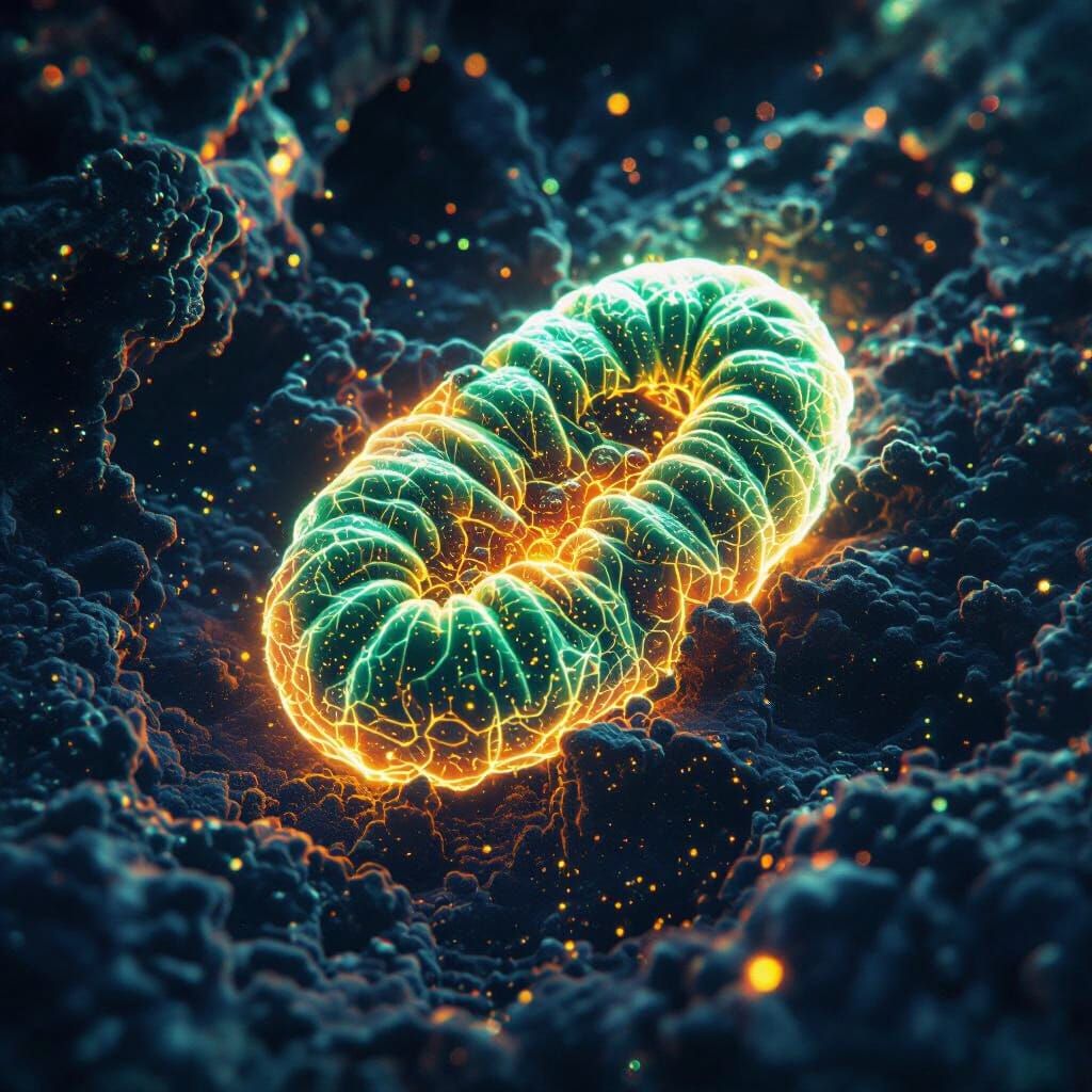 Bioluminescent Mitochondrion: Surreal Microscopic World