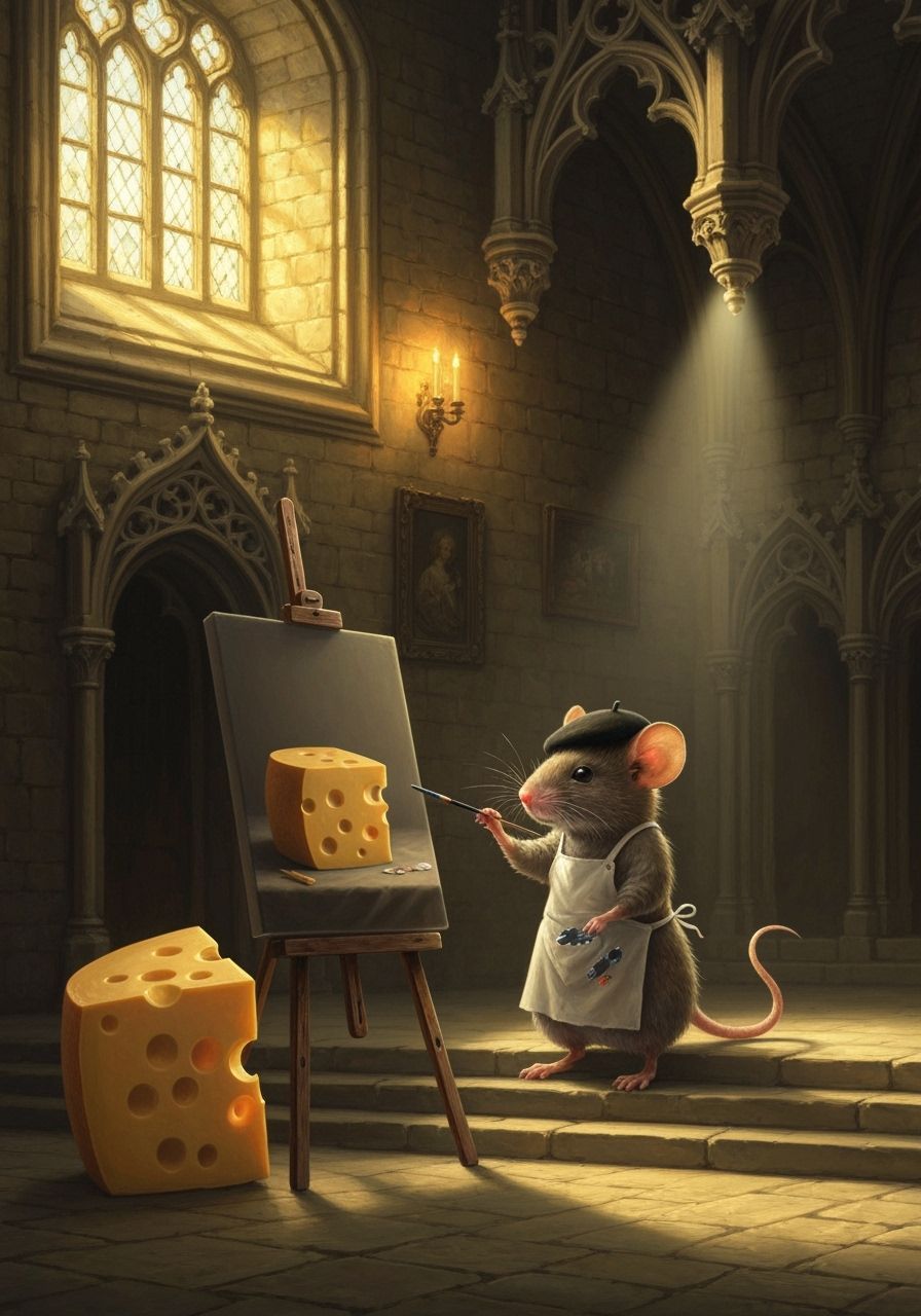 Artistic Mouse Painting Cheese in Castle