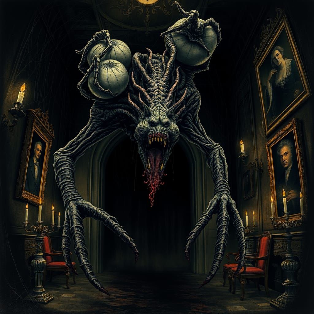 Nightmarish Shadow Creature in Gothic Horror Style