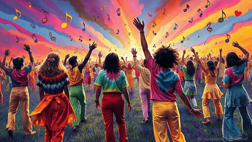 Woodstock Hippies Dancing in Psychedelic Pop Art